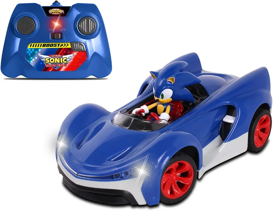 NKOK Team Sonic Racing 2.4GHz Radio Control Toy Car with Turbo Boost - Sonic The Hedgehog 601, Features Working Lights, Adjustable Front Wheel Alignment, Super Fun and Easy, Ages 6 and up