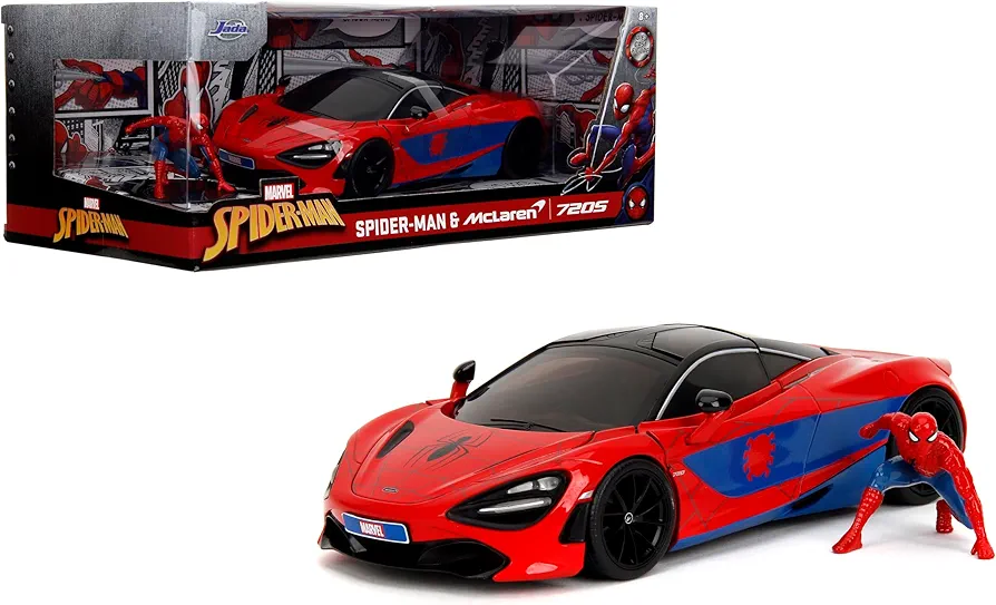 Marvel Spider-Man 1:24 McLaren 720S Die-Cast Car & 2.75" Miles Morales Figure, Toys for Kids and Adults