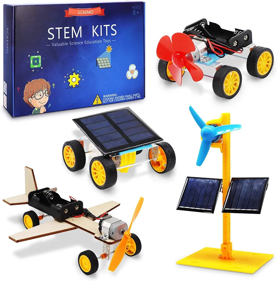 STEM 4 Set Solar Motor Kit,Electric Science Experiment Projects for Kids Age 8-10-12-14,STEM Toys Classroom Activities Build Electronic Kit for Boys Girls,DIY Steam 9 11 13 Year Old Boy Gifts