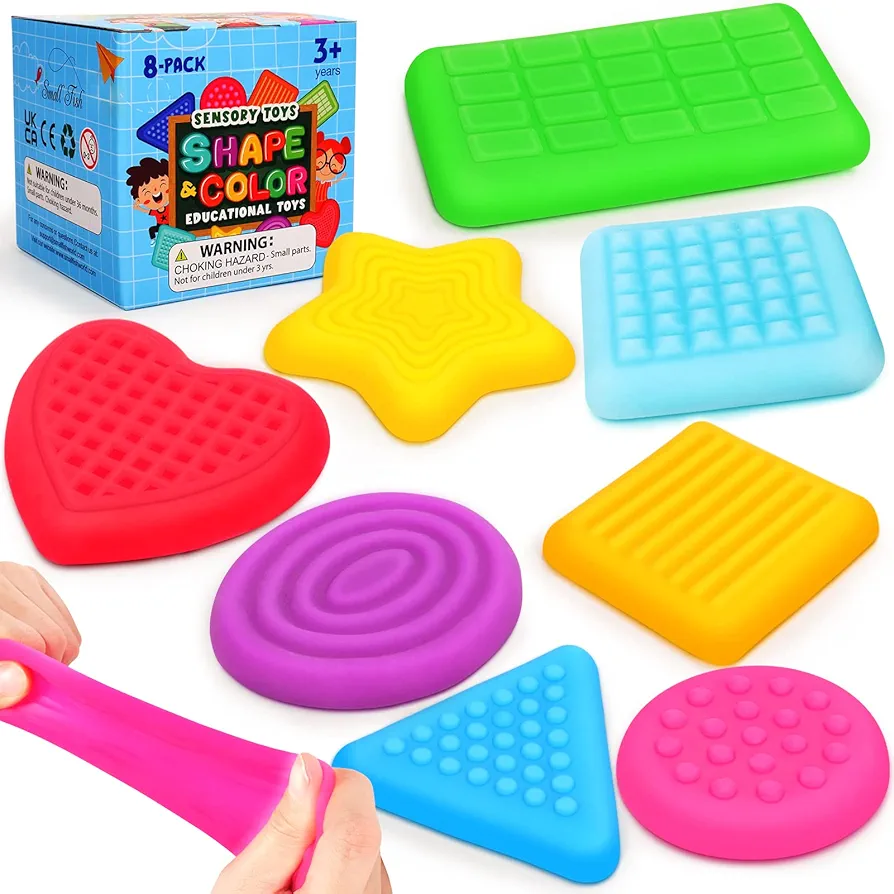 Shape Learning Sensory Toys for Toddlers - Textured Sensory Toys for Autistic Children, Pull and Stretch Tactile Toy, Calming Autism Toys for Boys and Girls Preschool Kids (8Pack)