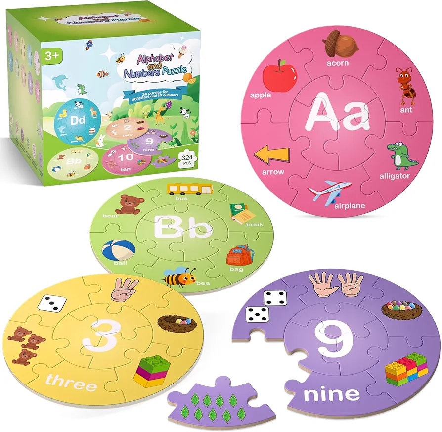 Wooden Number Alphabet Jigsaw Puzzles for kids ages 3-5,Letter Games for Toddlers Ages 3+,Preschool Activities Kindergarten Puzzles Montessori Educational Toys Gifts for 4 5 6 7 Year Old Boys Girls