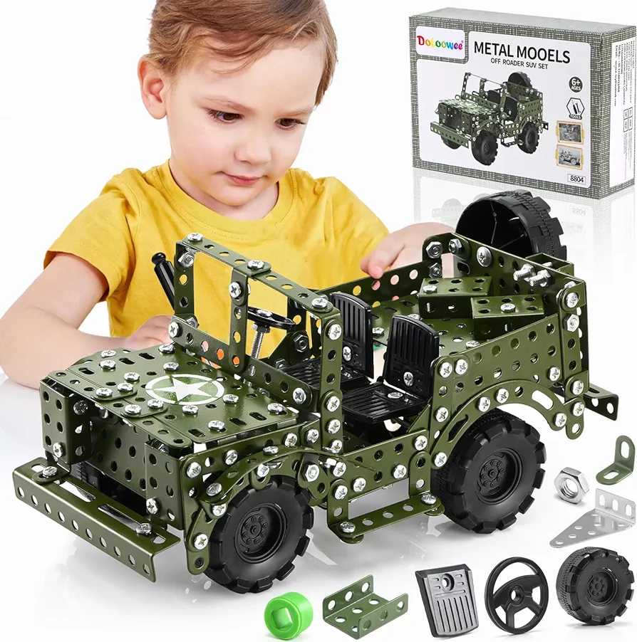 Doloowee Metal Model Car Kits 392 PCS, Erector Set STEM Building Toys for Kids Ages 8-12, Metal Model Car Set STEM Project, Assembly Technique Car Model Kits