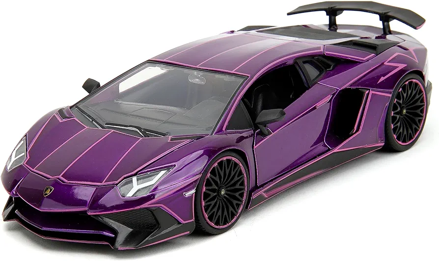 Pink Slips 1:24 W1 Lamborghini Aventador SV Die-Cast Car, Toys for Kids and Adults(Purple/Pink Lines)