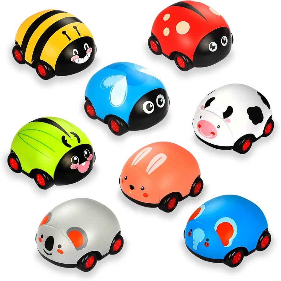 8 Pieces Animals Pull Back Cars Toys, Animals Shape Friction Powered Push and Go Back and Forth Vehicle, Mini Desk Crawling Car Toys Party Favors for Boys, Girls, Kids