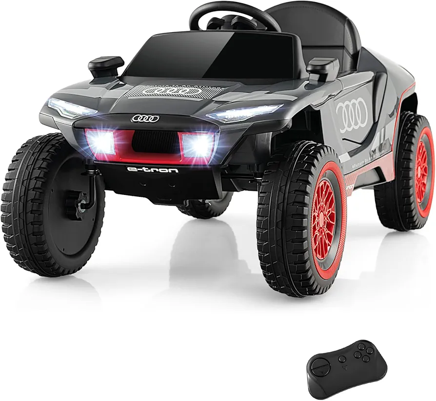 Costzon Ride on Car, Audi Licensed E-tron Racing Car, 12V Battery Powered Electric Vehicle with Remote Control, LED Lights, 4 Suspension Springs, Sports Car for Kids to Drive (Gray)