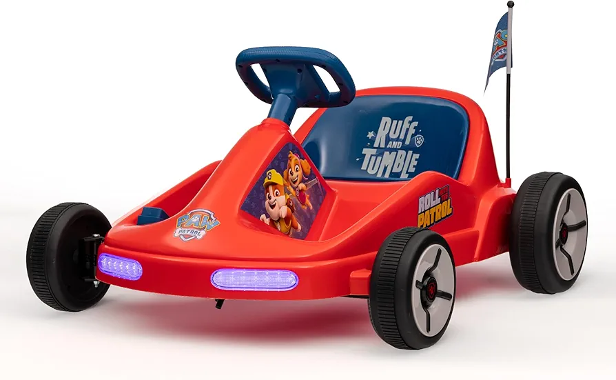 Paw Patrol Chase 6V Electric Go Kart for Kids, Electric Ride-On Toy with Lights, MP3 Jack, Remote Control, Seat Belt, Ages 3-6, Durable PVC and Iron Construction, Rechargeable Battery