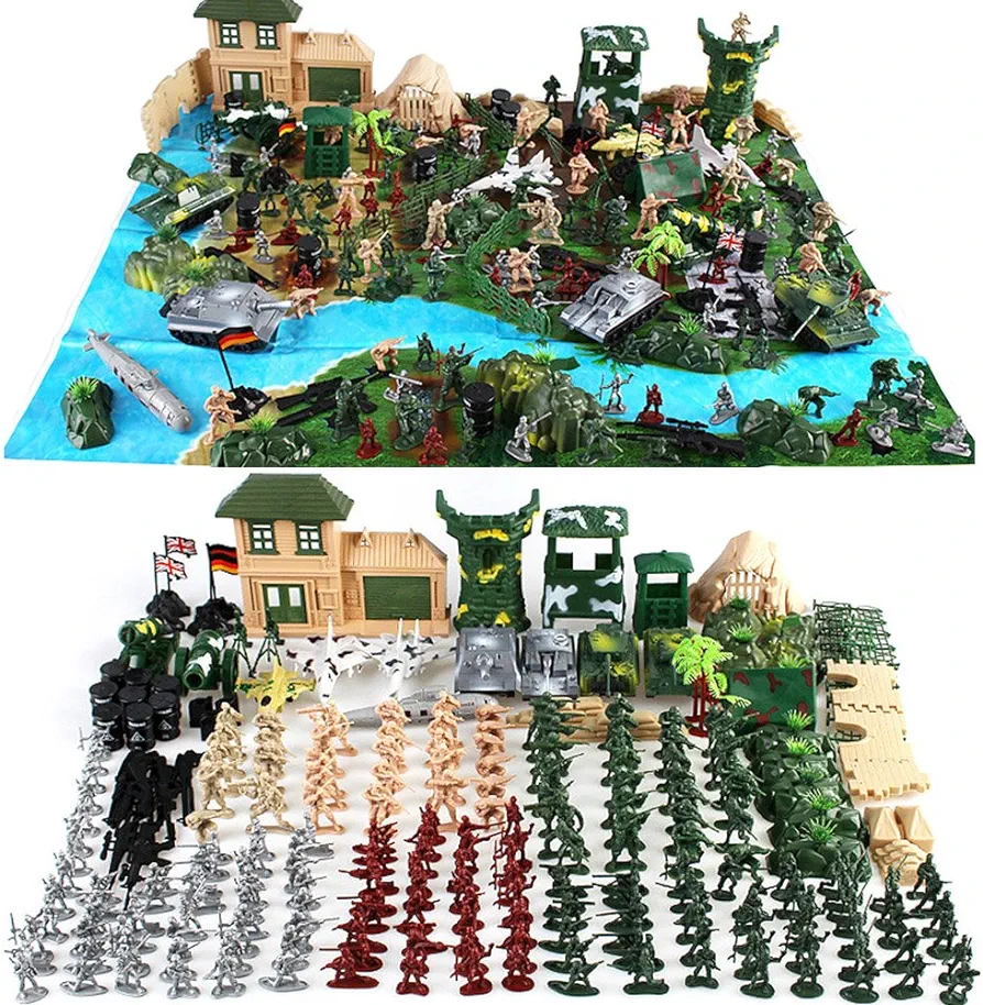 Huge Simulated Battlefield Play 300 Piece Military Base Set Suit Military Play-Set