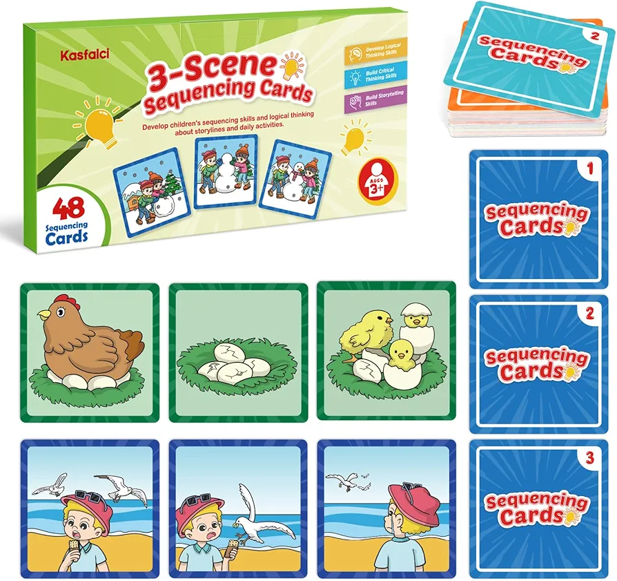 Sequencing Cards, Sequence Game for Kids, Speech Therapy Materials for Autism, Improve Storytelling,Social Skills, Sentence Building, Preschool Learning Activities for Classroom & Homeschool